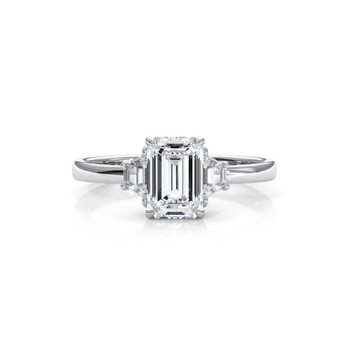 3 Stone Emerald Lab Grown Diamond Engagement Ring 0.84 Ctw.